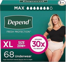 Depend Fresh Protection Adult Underwear for Women XL 68 Count Discreet Packaging