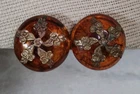 Miriam Haskell Brass Floral Pinwheel Tortoise Shell Lucite Signed Earrings