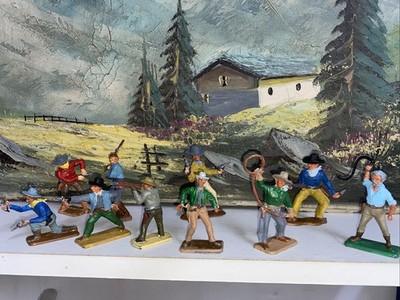 Cherilea Halbmond 60 mm Cowboy Figuren bemalt Kunststoff um 1960. Und Lonestar b13