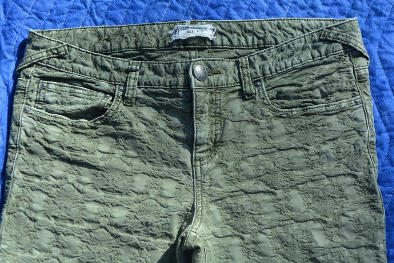 VTG FREE PEOPLE Textured Green Narrow Jeans / Pants Sz M 32" Waist x 27" inseam