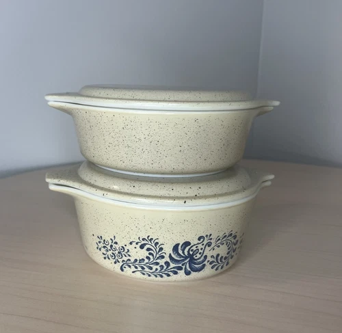 Vintage Pyrex Homestead Casserole Dish Set 471 472 With Solid Matching Lids