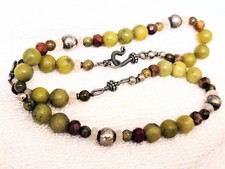 Necklace JADE Green Bead Sterling Silver 20 Inch Vintage 