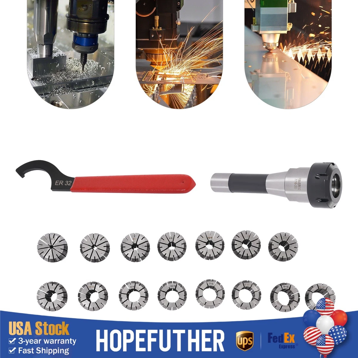 R8 Taper ER32 Spantangset, R8 ER32 Spantanghouder Chuck Kit met 22 STKS