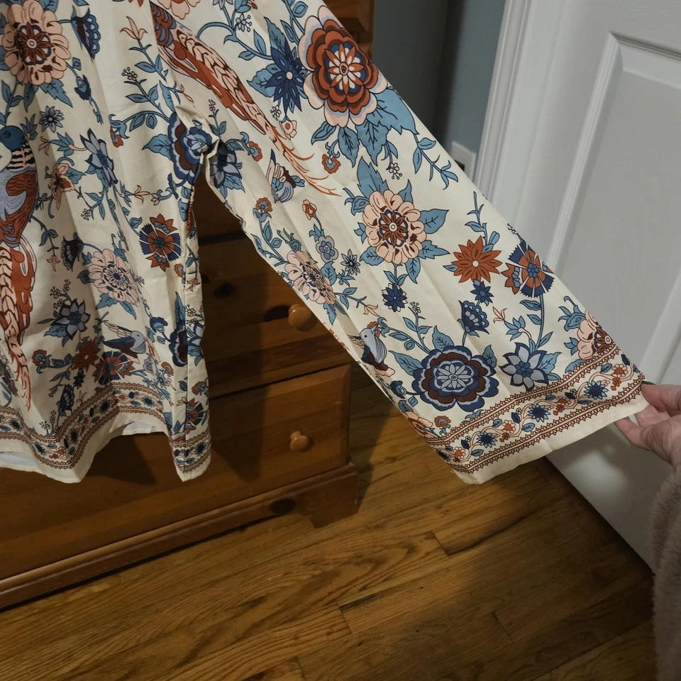 Blusa Floral Para Mujer Talla XL Suelta Boho Hippie Chic Pájaros Caprichosa Manga Larga Foto 4 de 4