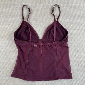 Victorias Secret Very Sexy Burgundy Satin Mesh Corset Top Lingerie Tank M Purple