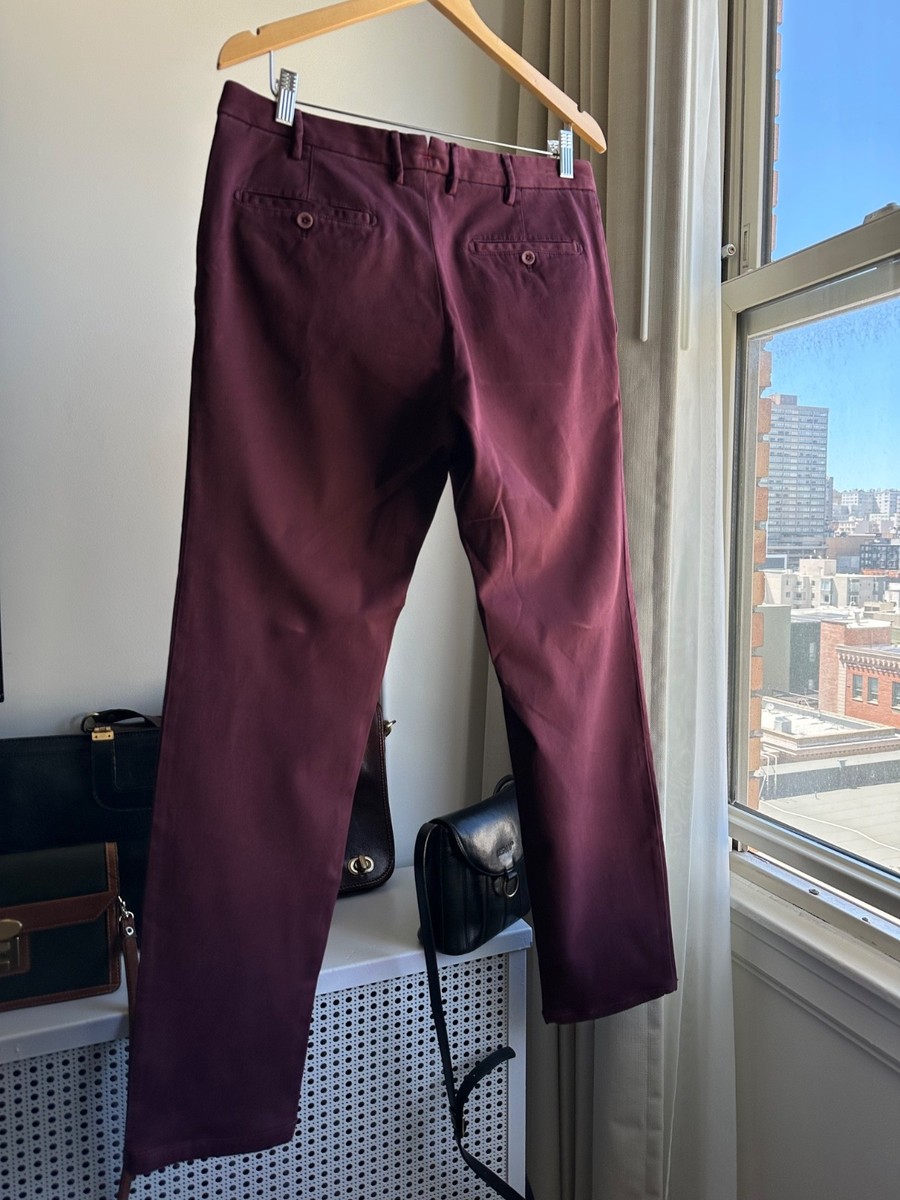 ISAIA Napoli Mens Burgundy Chinos Trousers EU 50 R US 34 Stretch Cotton Italy View 5