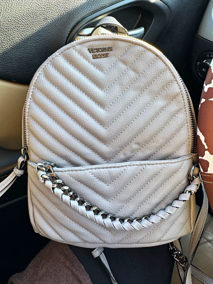 Victoria\'s Secret Ivory Sherpa Drawstring Backpack with Gold Accents White Backpack | Victoria main image 4