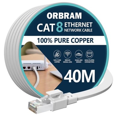 40 m Cat8 Kupfer Hyper Speed 40 Gbit/s 2000 MHz flaches Ethernet-Netzwerkkabel   weiß