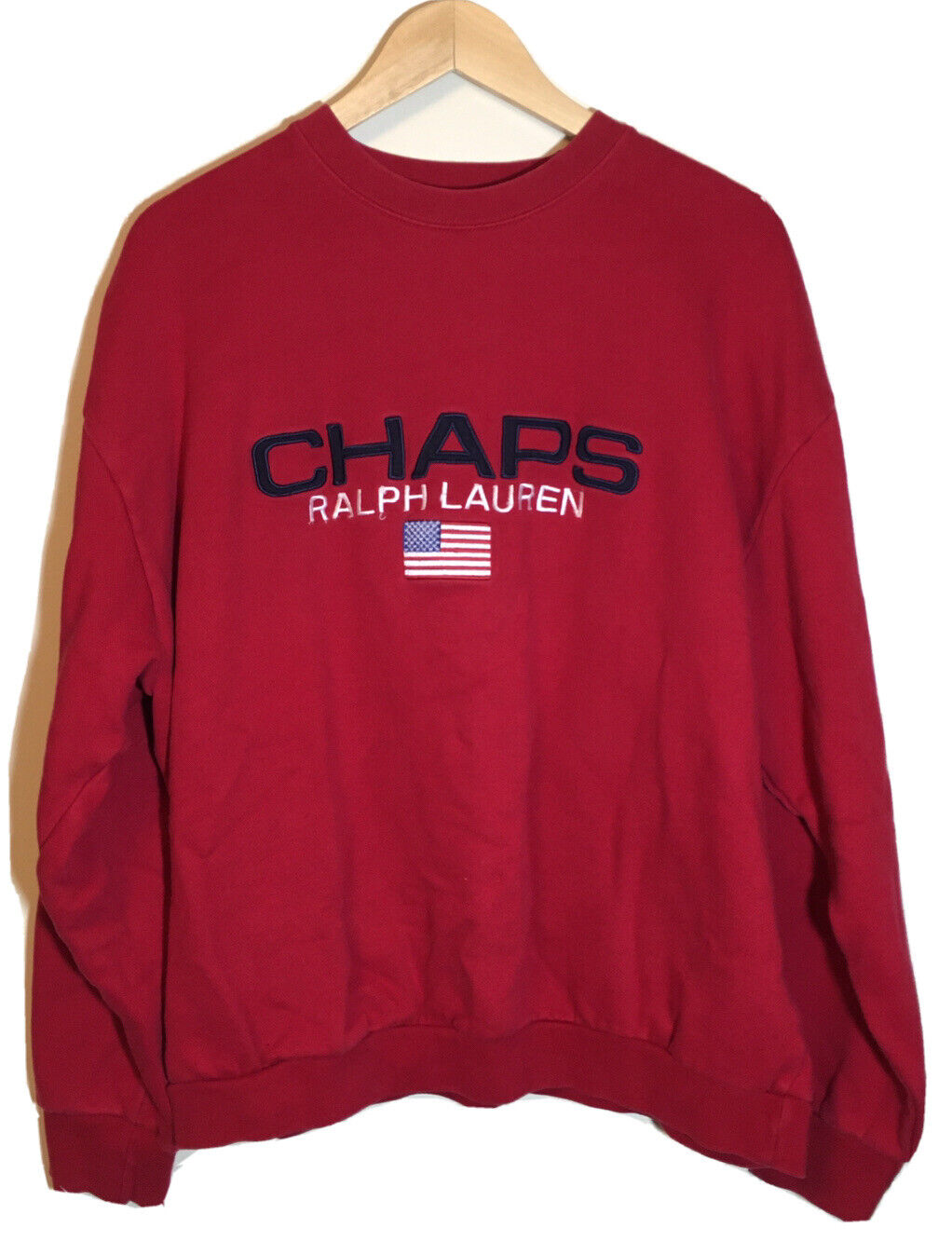 VTG Chaps Ralph Lauren USA Flag Embroidered Sweatshirt Red White Blue ...