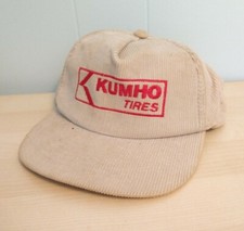 Vintage Kumho Tires Trucker Cap Corduroy Hat Trucking Tan Beige Snapback 80s