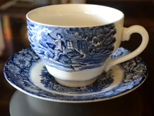 Liberty Blue Staffordshire Ironstone Cup Saucer Old North Church Paul Revere