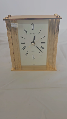 Vtg SEIKO QUARTZ MANTEL OR TABLE CLOCK QQZ015F Gold tone NIB