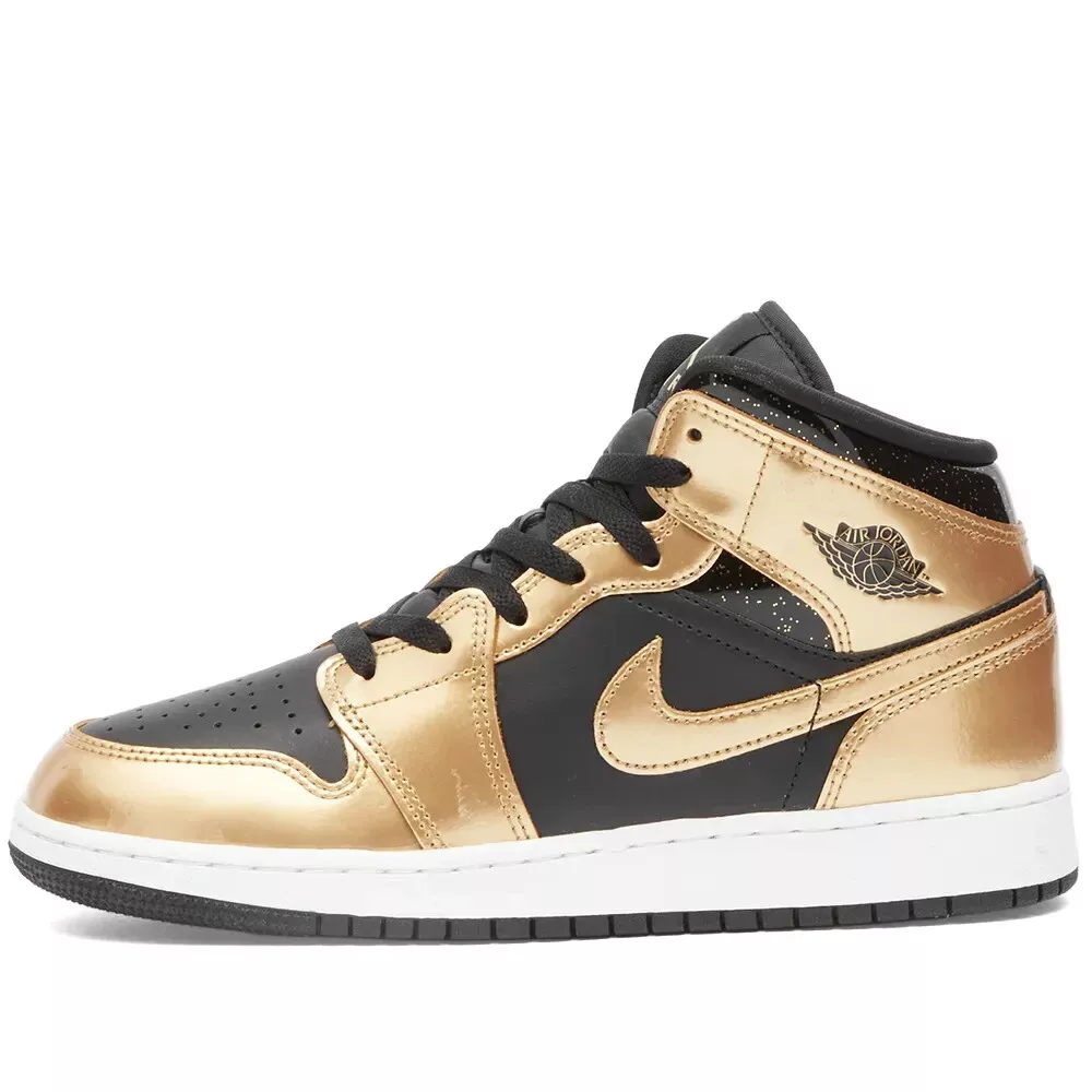 NIKE AIR JORDAN 1 MID TOP GOLD BLACK LEATHER US 6 UK 5.5 EU 38.5 24 CM NEW  BOXED