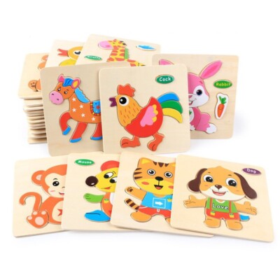 Wooden Jigsaw Puzzle Education Learning Toy for Toddlers Kids Preschool,set of 3
