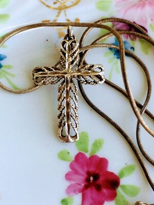 Vintage Sterling 925 Silver Cross Pendant Snake Chain | eBay