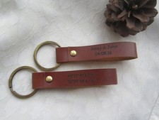 Personalized Couple Leather keychain 3rd Anniversary Key Fob Custom Engraved