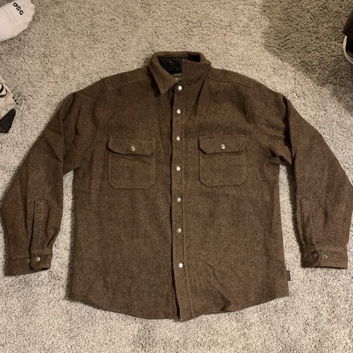 WOOLRICH Alaskan Wool Blend Snap Shirt Jacket Mens Large L Buckskin 6140 Brown