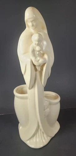 Haeger Pottery Cream Planter Vintage Mother Mary & Baby Jesus 11" Tall