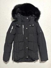 Moose Knuckles Down Jacket Fox Fur Trim Hood Coat Puffer Black XS AUTHENTICATED