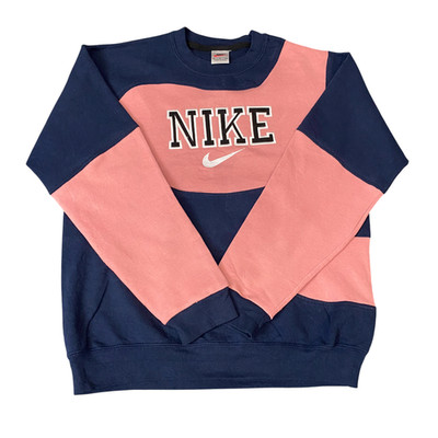 Nike Reworked Sweatshirt Herren M blau pink bestickt Spruch Logo Vintage Y2K