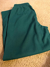 Dark Green Wide Leg Pants Womens Elastic Drawstring Waist Pull On Pockets