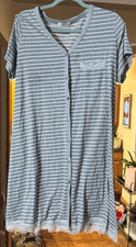 Ekouaer Women's Striped Button Down Nightgown Size L