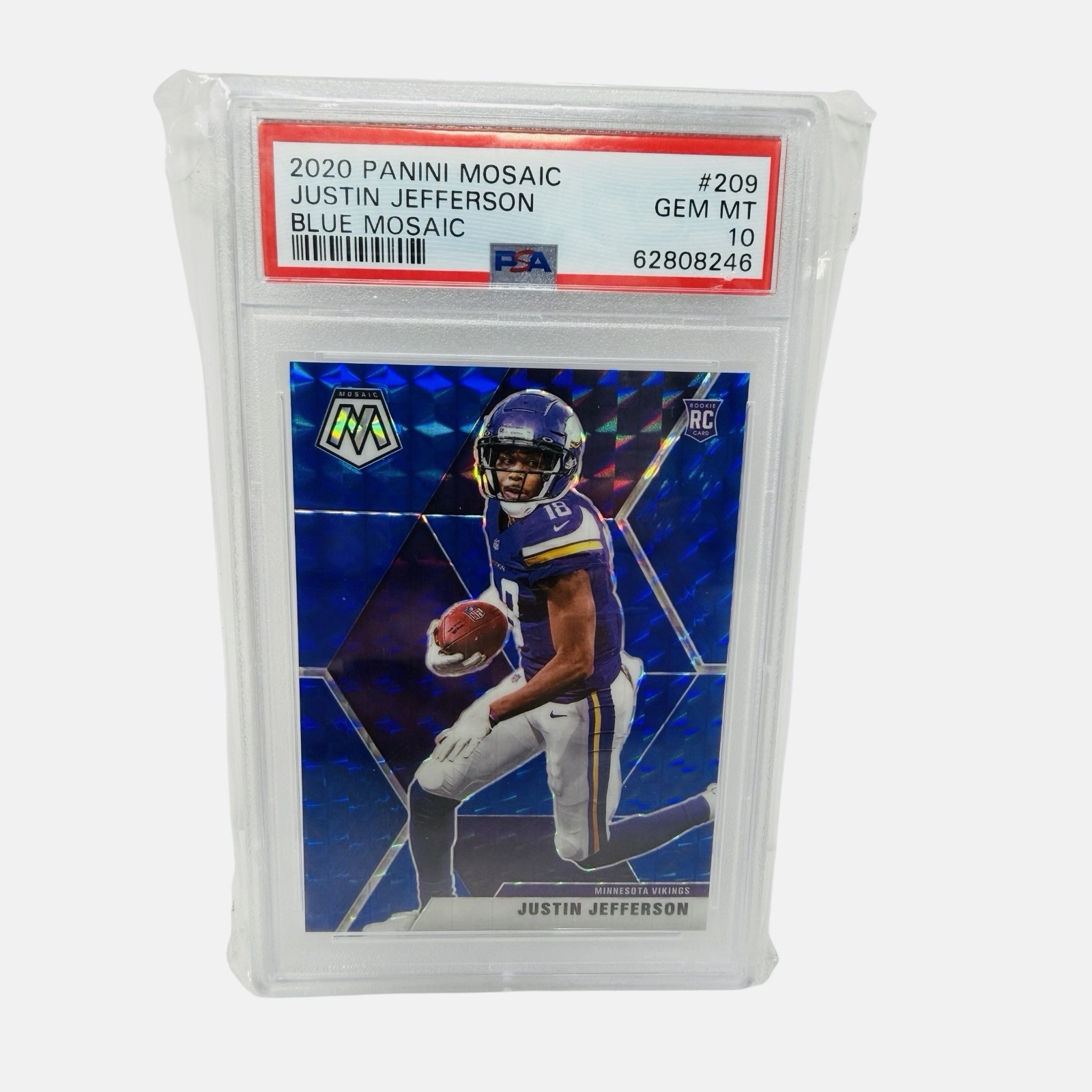 2020 Panini Mosaic Justin Jefferson /99 Blue Prizm Rookie #209 PSA 10 Vikings RC