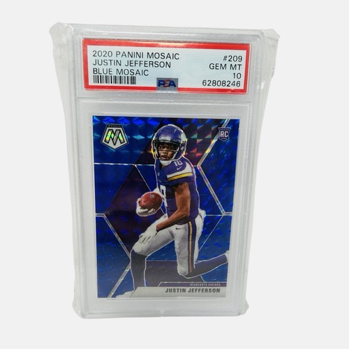 2020 Panini Mosaic Justin Jefferson /99 Blue Prizm Rookie #209 PSA 10 Vikings RC