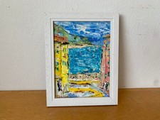 Mentone Costa Azzurra dipinto olio su tavola astratto paesaggio marino estivo