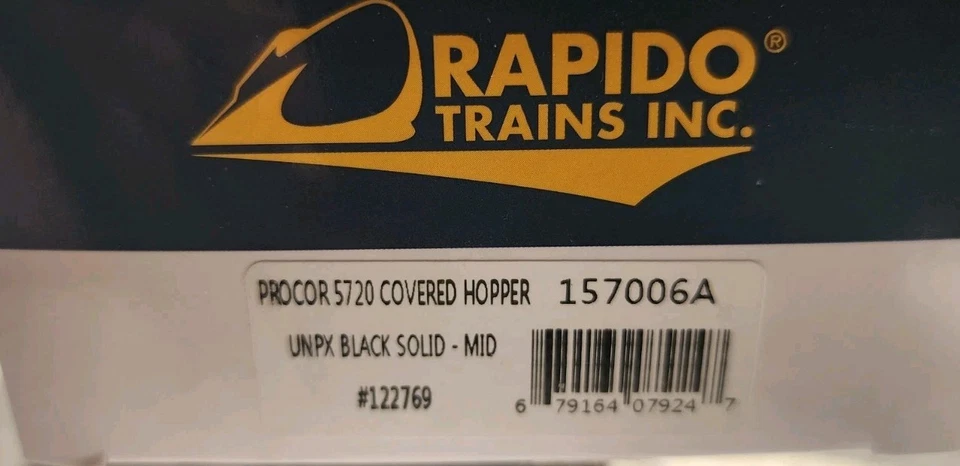 Rapido HO Scale PROCOR 5720 COVERED HOPPER UNPX BLACK SOLID MID #122769 - Image 3 of 3