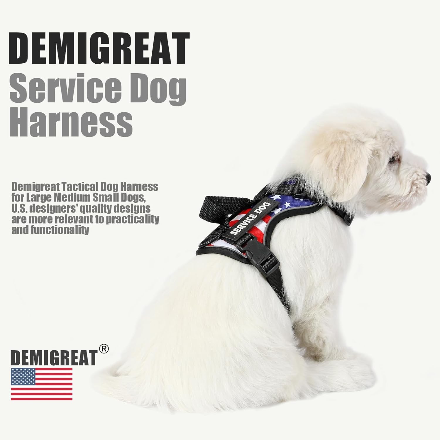 Demigreat Service Dog Harness, Reflective Vest Small (Pack of 1), USFLAG 