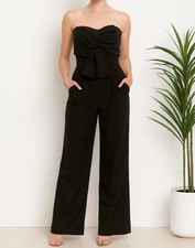 Black jumpsuit Sz Lg Bow Boohoo Unique Classy Holiday Party Strapless Christmas