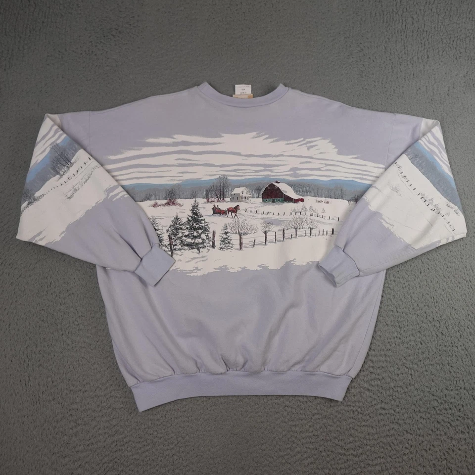 Sudadera Art Unlimited Para Mujer 2XL Púrpura Invierno Granja Escena de Nieve Gráfico Foto 2 de 4