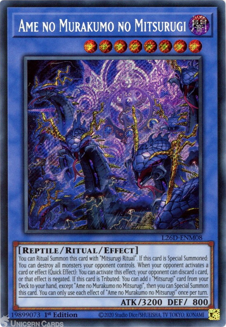 L26D-ENM08 Ame no Murakumo no Mitsurugi : Secret Rare 1st Edition Mint YuGiOh Ca