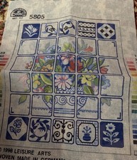 Vintage Leisure Arts DMC 5805 flowers Florentine tile Needlepoint Canvas Only