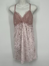 Pink Baby Doll Crushed Velvet and Lace Mini Dress Size Large Coquette Festival