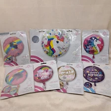 Anagram Unicorn Birthday Party Foil Balloons Rainbow Pink Purple Lot of 7