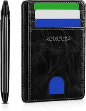 RUNBOX Slim Minimalist Front Pocket RFID Blocking Leather 03-Oil Black 