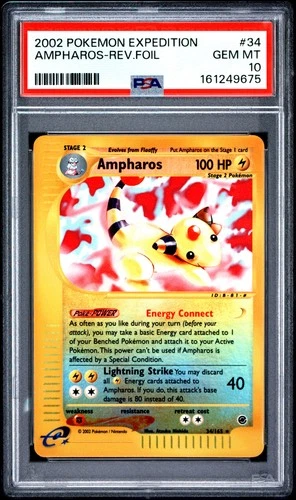 2002 POKEMON EXPEDITION #34 AMPHAROS-REVERSE FOIL PSA 10