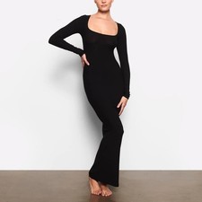 Skims Soft Lounge Long Sleeve Maxi Dress in Onyx Black Size Small NWT