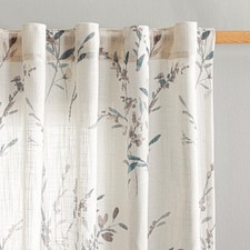 Sheer Floral Curtains 63 Inch Long for Bedroom Linen Look Drapes Light Filter...