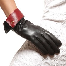 Womens Genuine Nappa Leather Warm Gloves 2 Tone More Color On Sale EL021