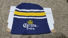 Corona Extra Beer Fitted Beanie Hat Blue Yellow Stripes One Size Advertising