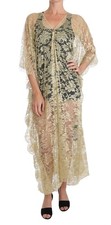 Dolce & Gabbana Gold Floral Lace Crystal Gown Cape Women's Dress Authentic