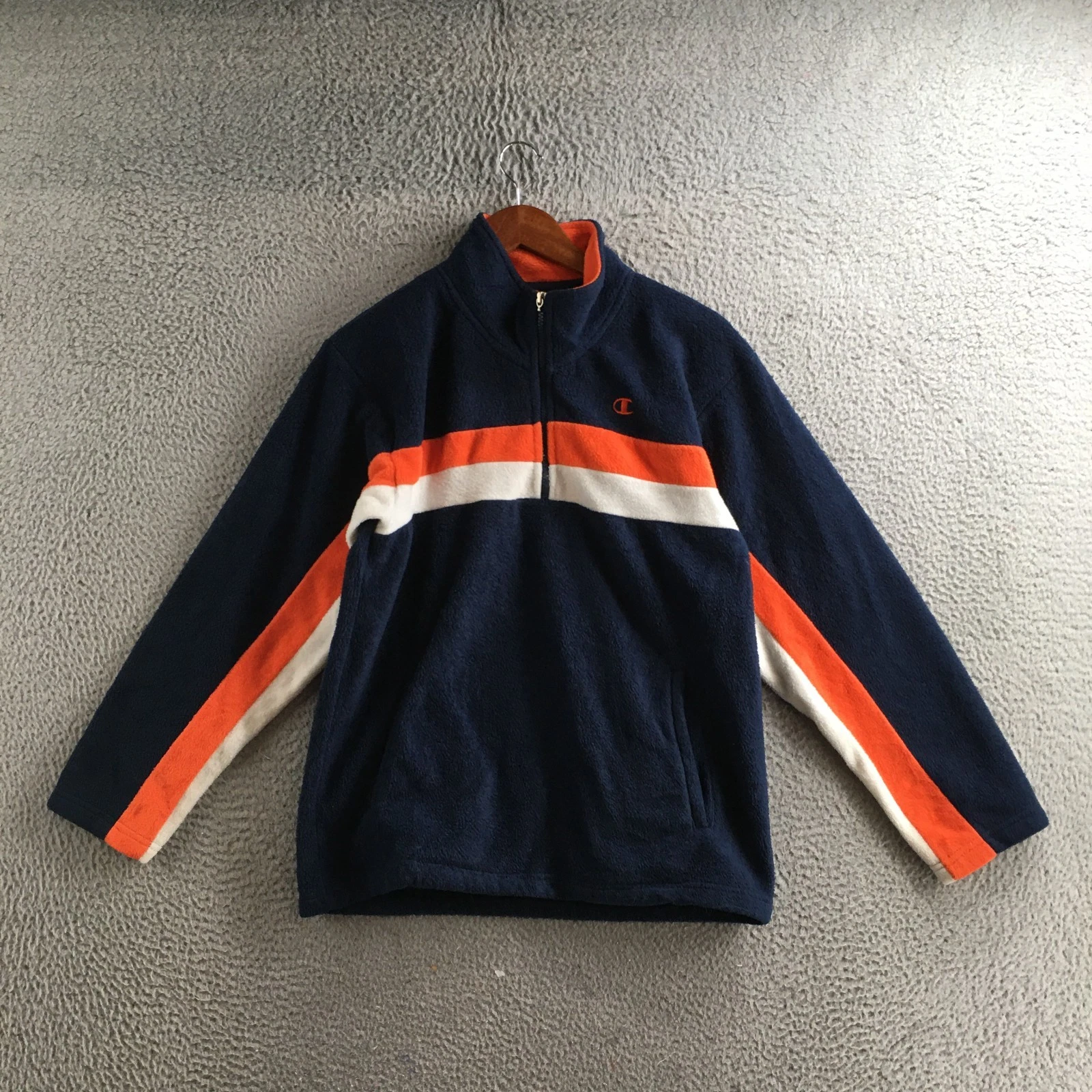 Champion Quarter Zip Fleece Jacket Mens XL Blue Long Sleeve Stand Up Pockets