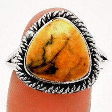 Natural Honey Dendritic Opal 925 Sterling Silver Ring s.9.5 Jewelry R-1014