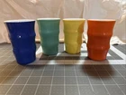 Vintage 40s Hazel Atlas Platonite Milk Glass Gay Carnival Rainbow Ring Tumblers
