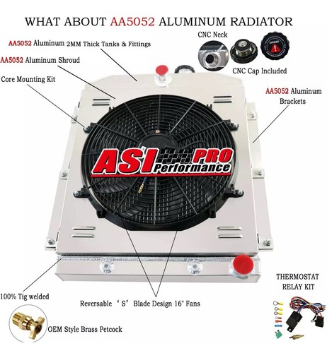 3 Row Radiator+Shroud Fan Kit For 1949-1954 1953 CHEVY 3100 3600 3800 TRUCK L6 - Picture 2 of 3