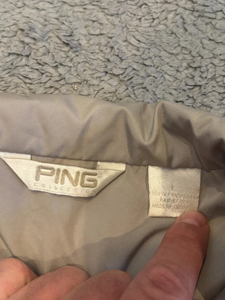 Ping Jacket Mens Large Beige Golf Windbreaker Full Zip Lined Collared Light - Image 2 of 4
