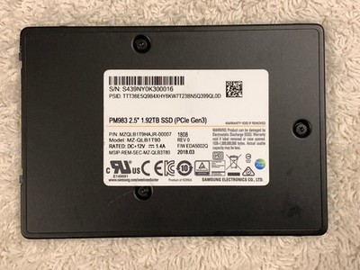 Samsung PM983 1.92TB SSD NVMe U.2 PCIe 3.0 x4 MZ-QLB3T8B MZQLB3T8HBLS-00AAZ 0007